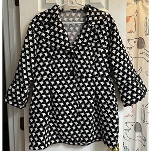 Retro Threads Houndstooth Bell Sleeve Coat Black White XL Textured Jacket‎